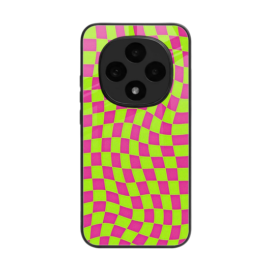Trippy Green Pink Checkers back phone cover | glass case for oppo f31 pro 5g