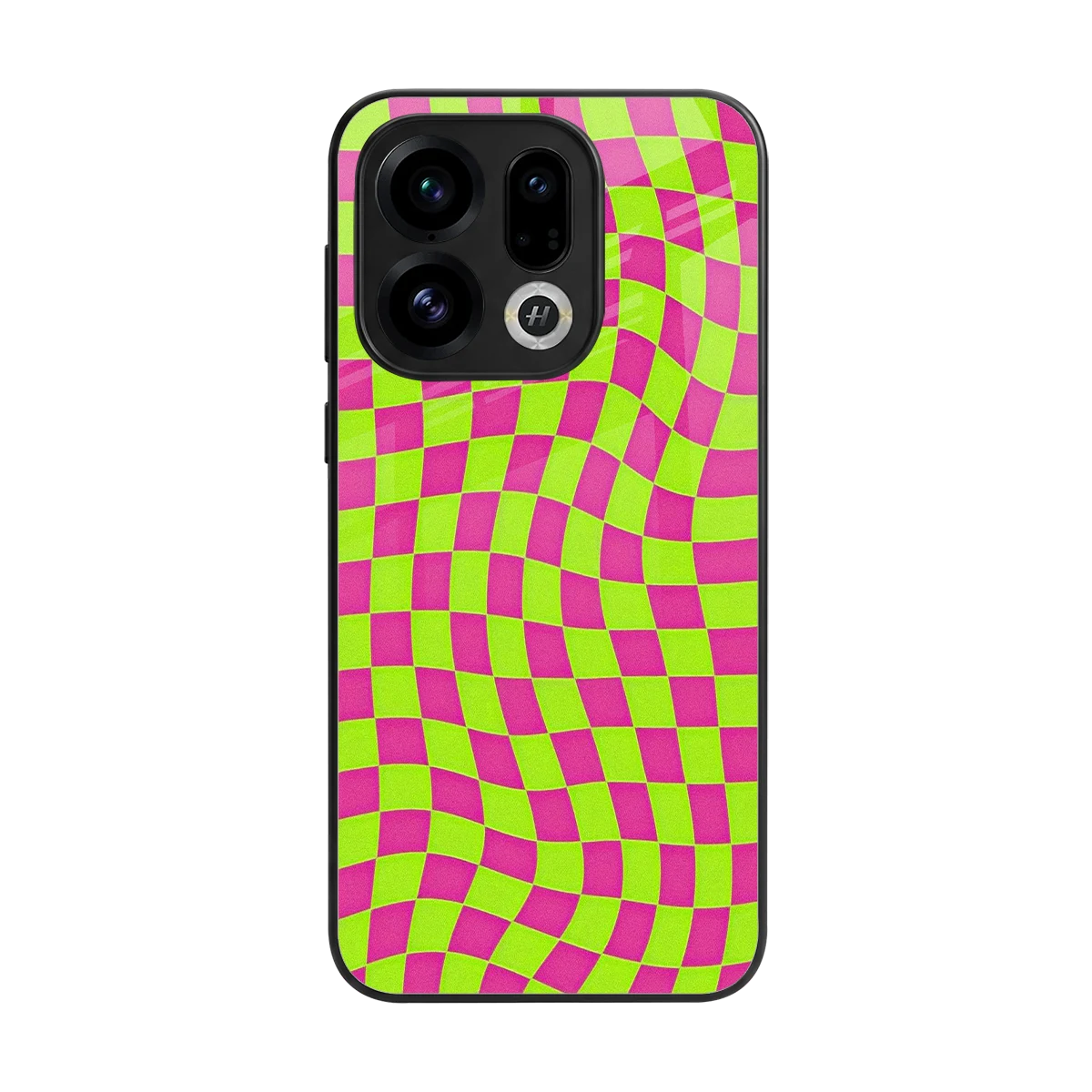 Trippy Green Pink Checkers back phone cover | glass case for oppo find x9