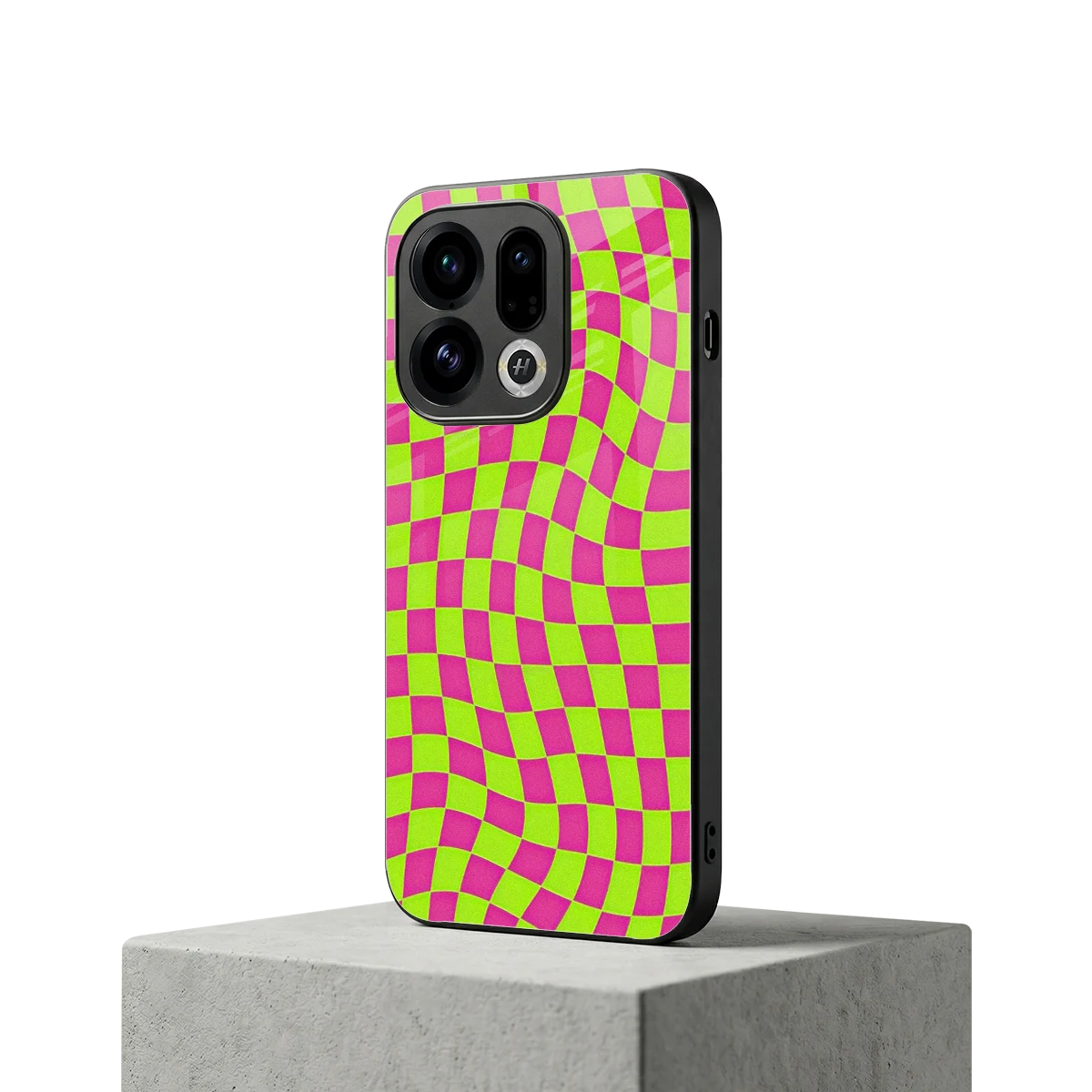 Trippy Green Pink Checkers oppo find x9 mobile cover | shockproof glass phone case