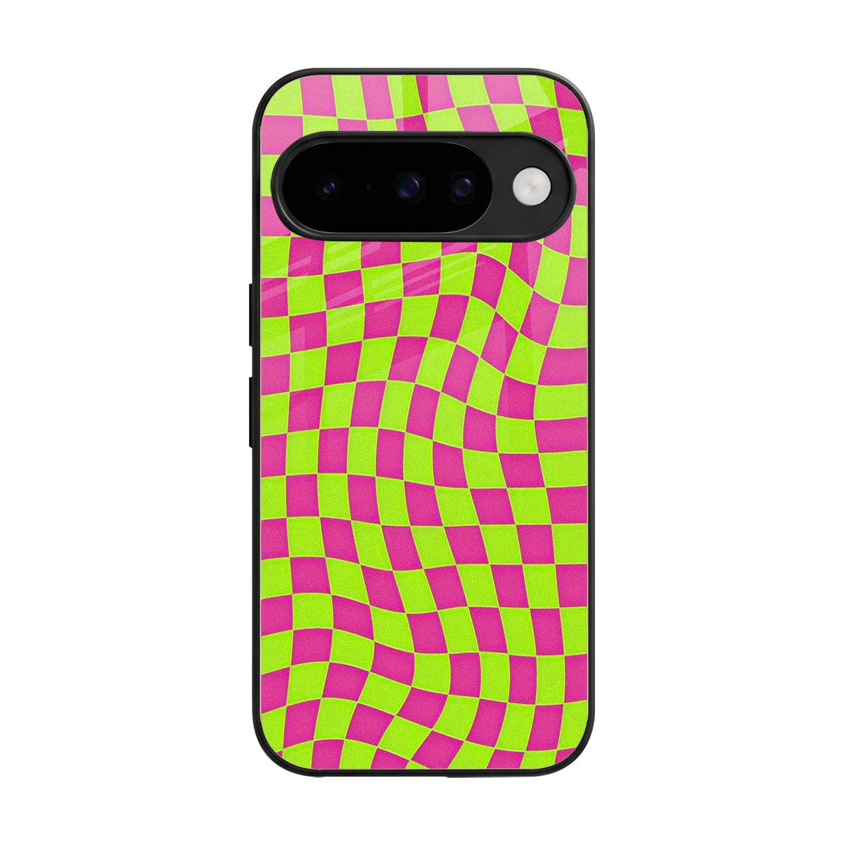Trippy Green Pink Checkers back phone cover | glass case for google pixel 10