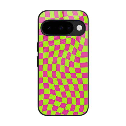 Trippy Green Pink Checkers back phone cover | glass case for google pixel 10