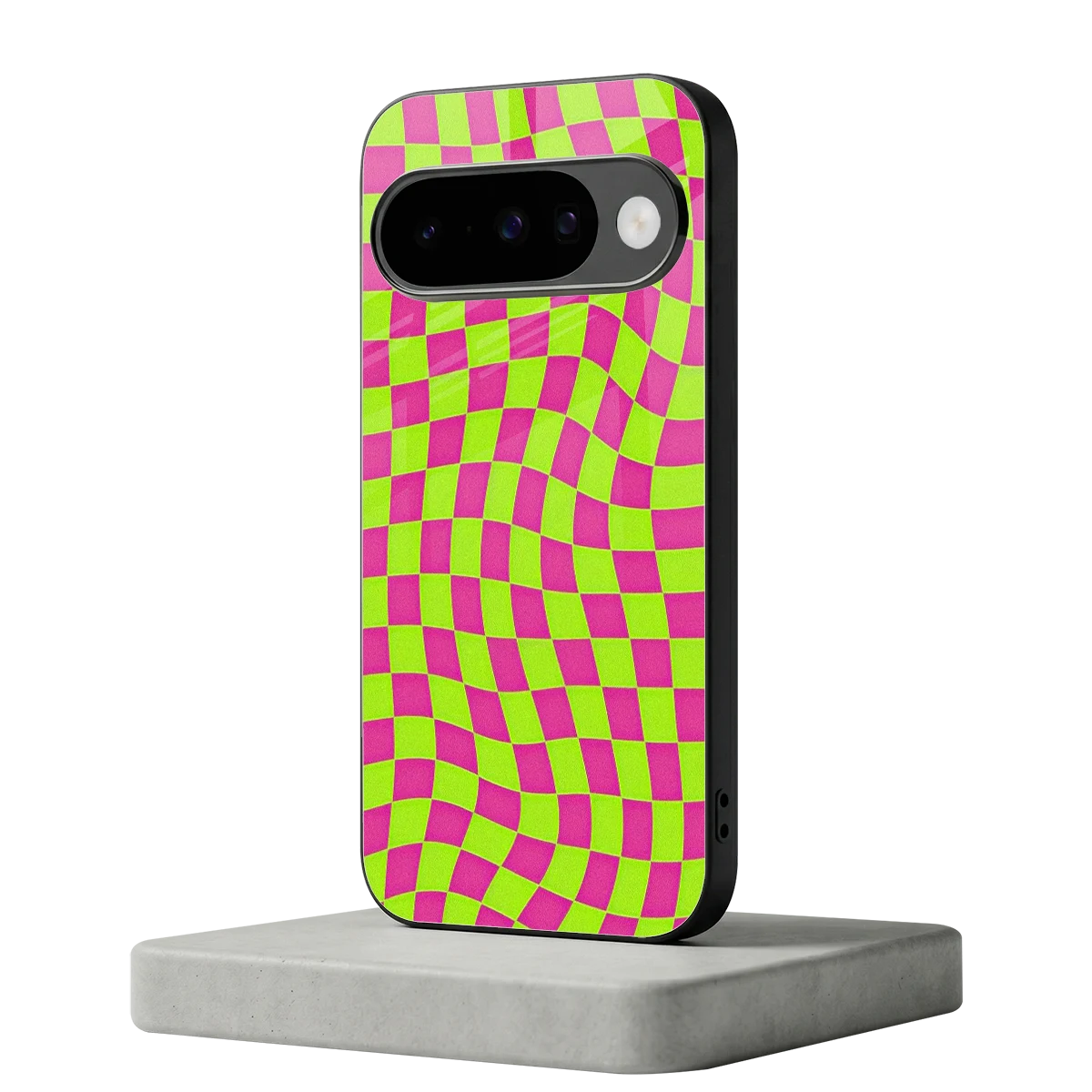 Trippy Green Pink Checkers google pixel 10 mobile cover | shockproof glass phone case