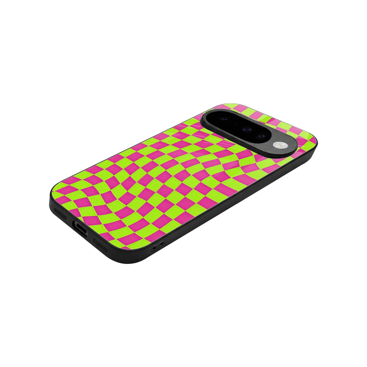 Trippy Green Pink Checkers stylish phone case for google pixel 10 | glossy glass and slim fit