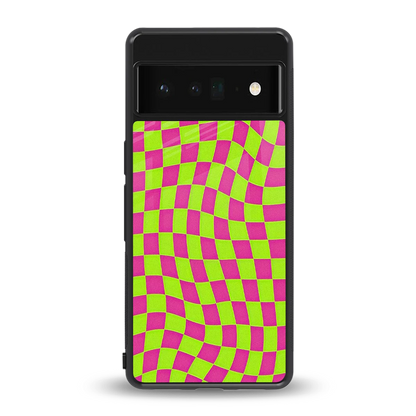 Trippy Green Pink Checkers back phone cover | glass case for google pixel 6 pro