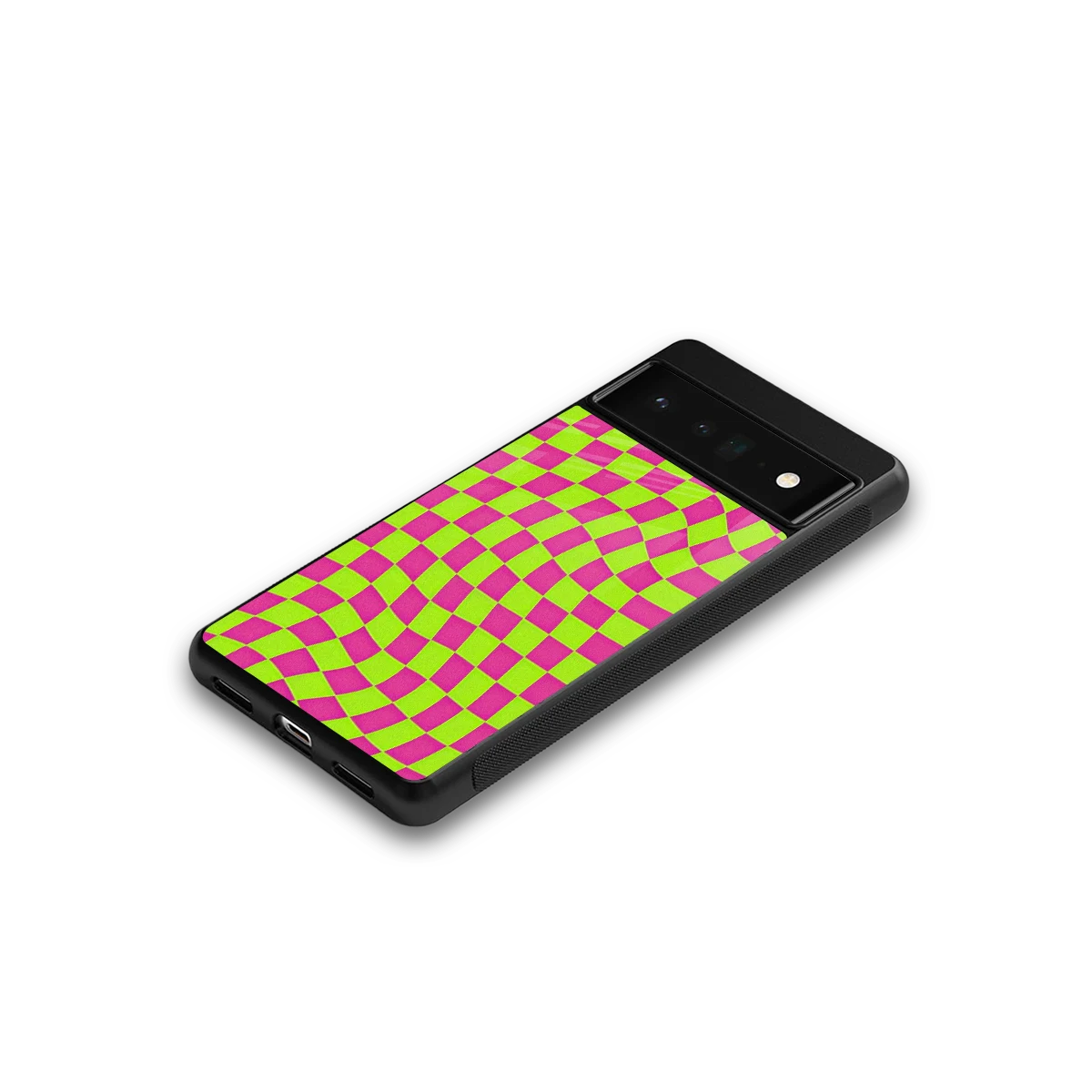 Trippy Green Pink Checkers google pixel 6 pro mobile cover | shockproof glass phone case