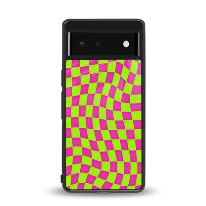 Trippy Green Pink Checkers back phone cover | glass case for google pixel 6a