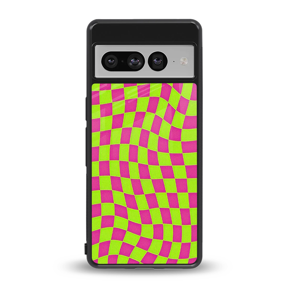Trippy Green Pink Checkers back phone cover | glass case for google pixel 7 pro