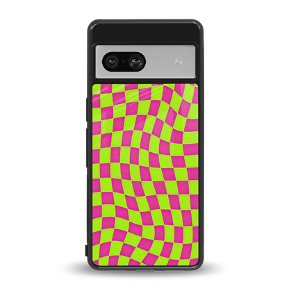 Trippy Green Pink Checkers back phone cover | glass case for google pixel 7a