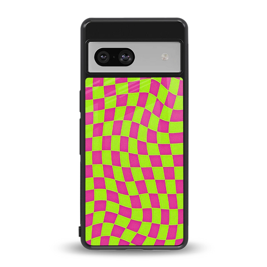 Trippy Green Pink Checkers back phone cover | glass case for google pixel 7a