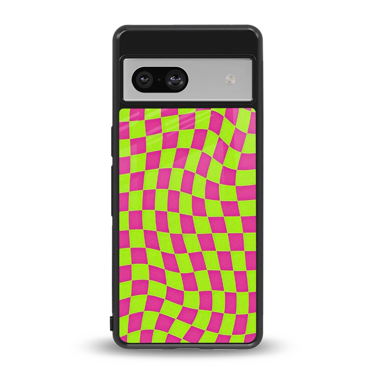 Trippy Green Pink Checkers back phone cover | glass case for google pixel 7