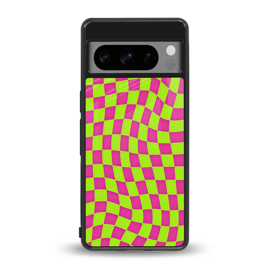 Trippy Green Pink Checkers back phone cover | glass case for google pixel 8 pro