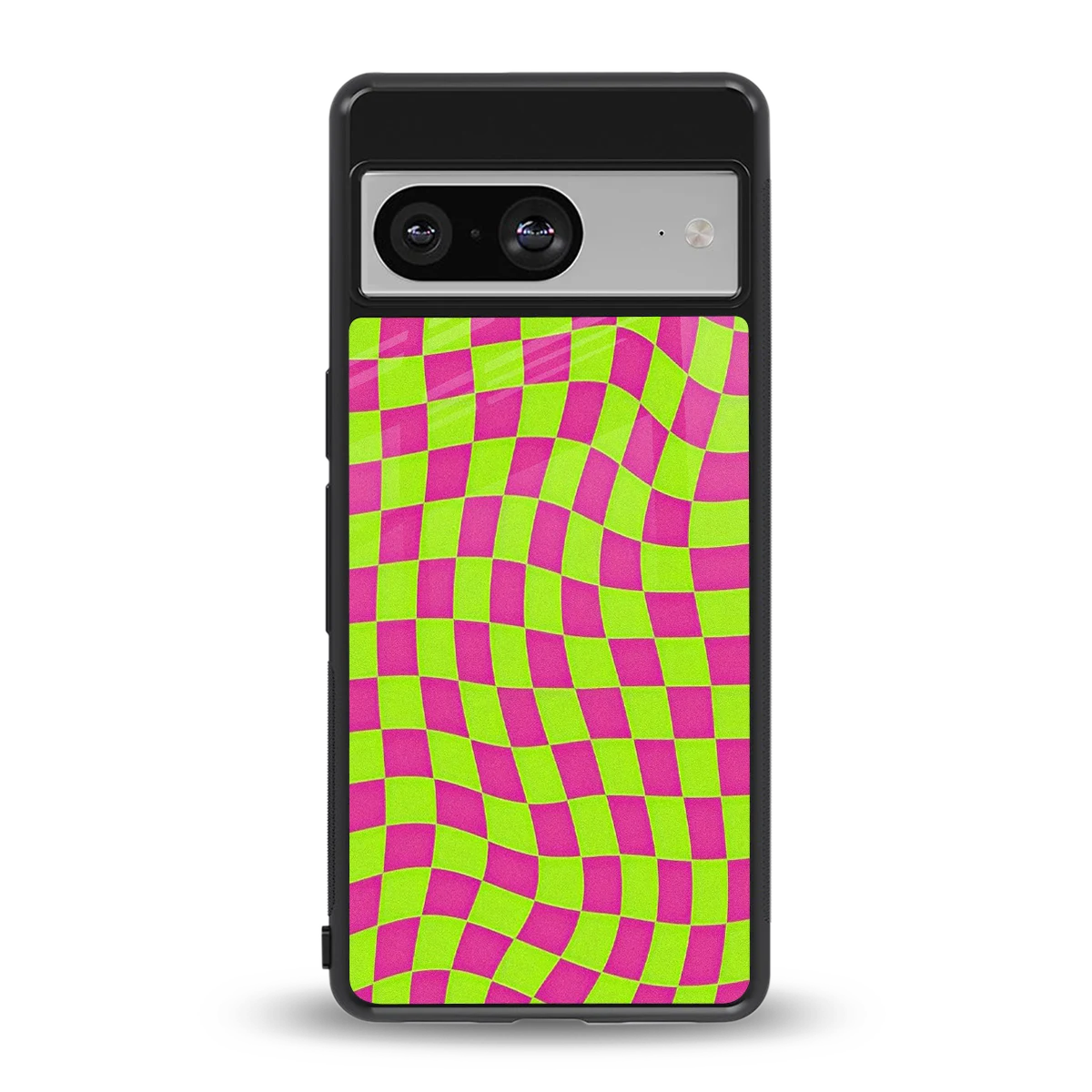 Trippy Green Pink Checkers back phone cover | glass case for google pixel 8