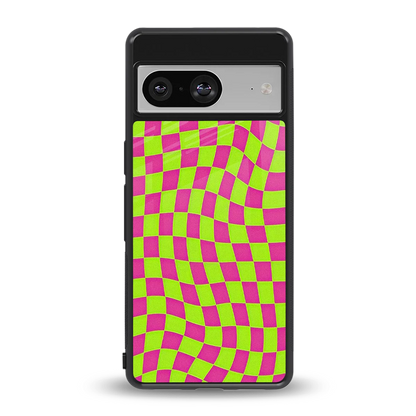 Trippy Green Pink Checkers back phone cover | glass case for google pixel 8