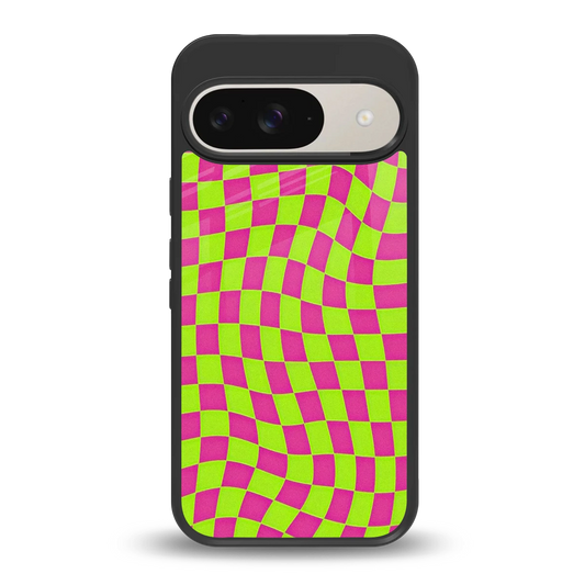 Trippy Green Pink Checkers back phone cover | glass case for google pixel 9