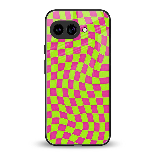Trippy Green Pink Checkers back phone cover | glass case for google pixel 9a