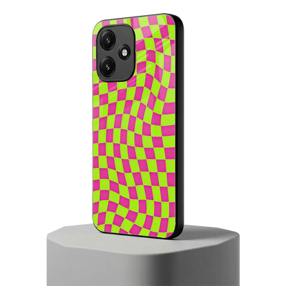 Trippy Green Pink Checkers redmi 12 5g mobile cover | shockproof glass phone case