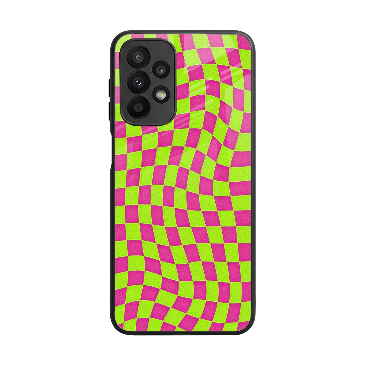 Trippy Green Pink Checkers back phone cover | glass case for samsung galaxy a23