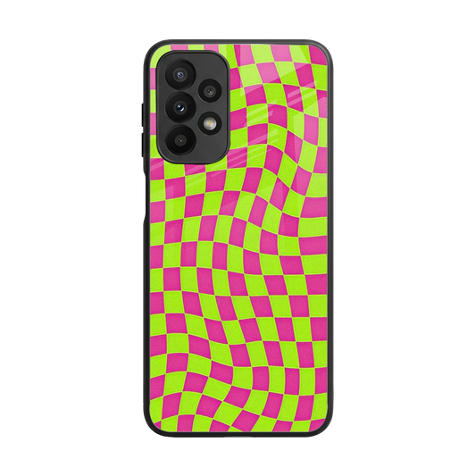 Trippy Green Pink Checkers back phone cover | glass case for samsung galaxy a23