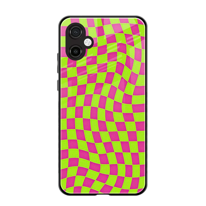 Trippy Green Pink Checkers back phone cover | glass case for samsung galaxy a06 5g