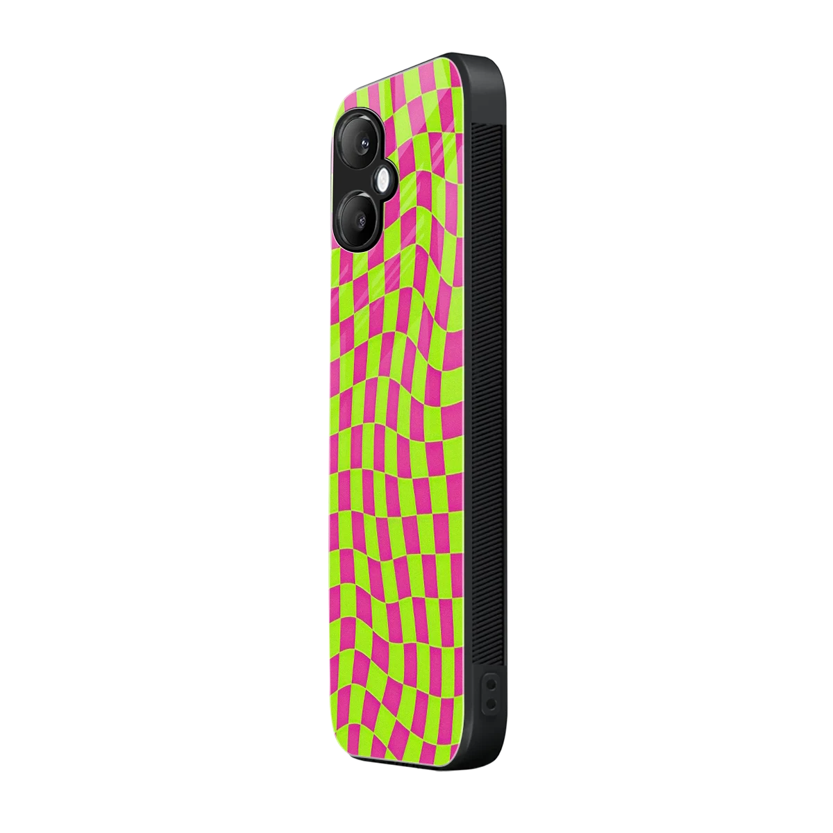 Trippy Green Pink Checkers samsung galaxy a06 5g mobile cover | shockproof glass phone case