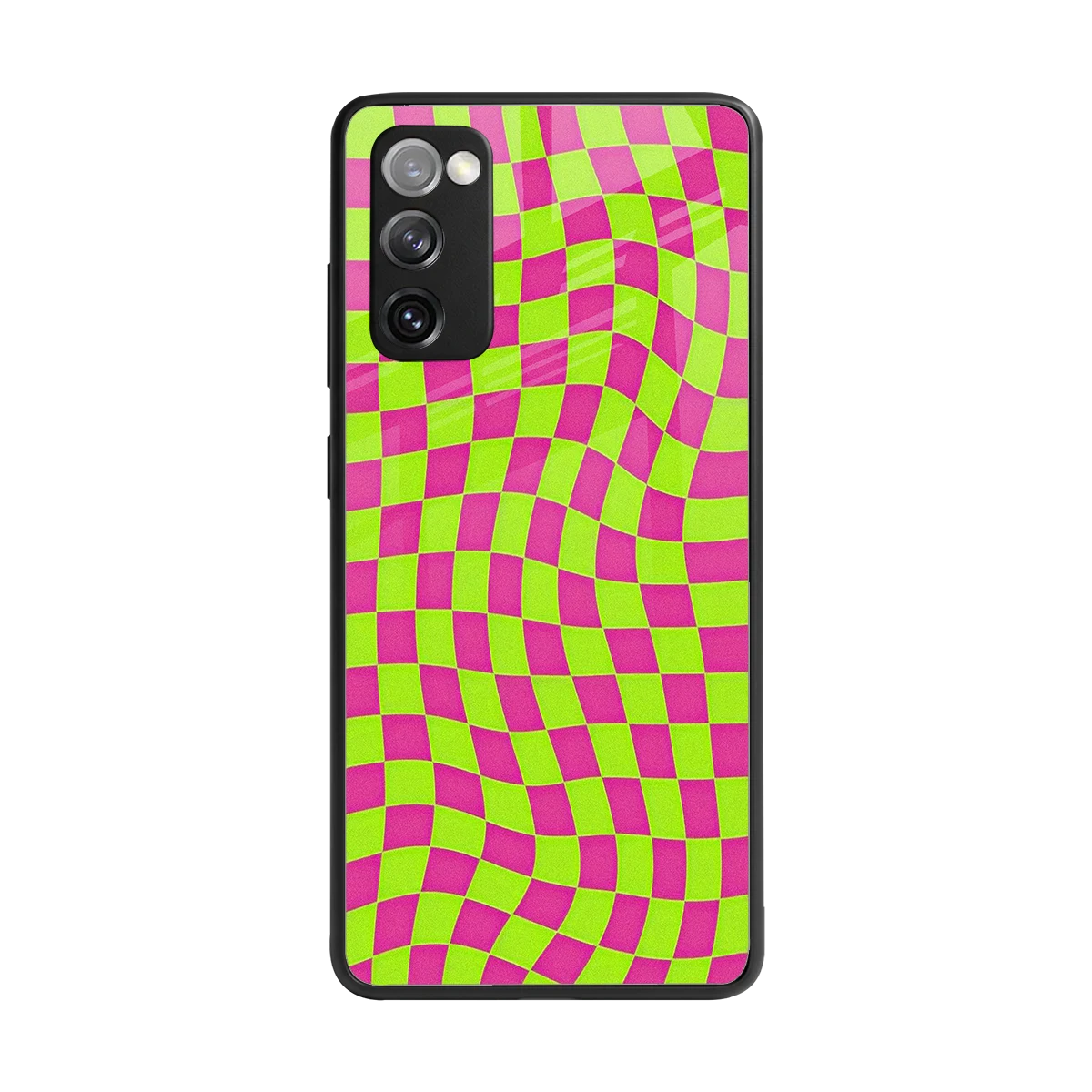 Trippy Green Pink Checkers back phone cover | glass case for samsung galaxy s20 fe