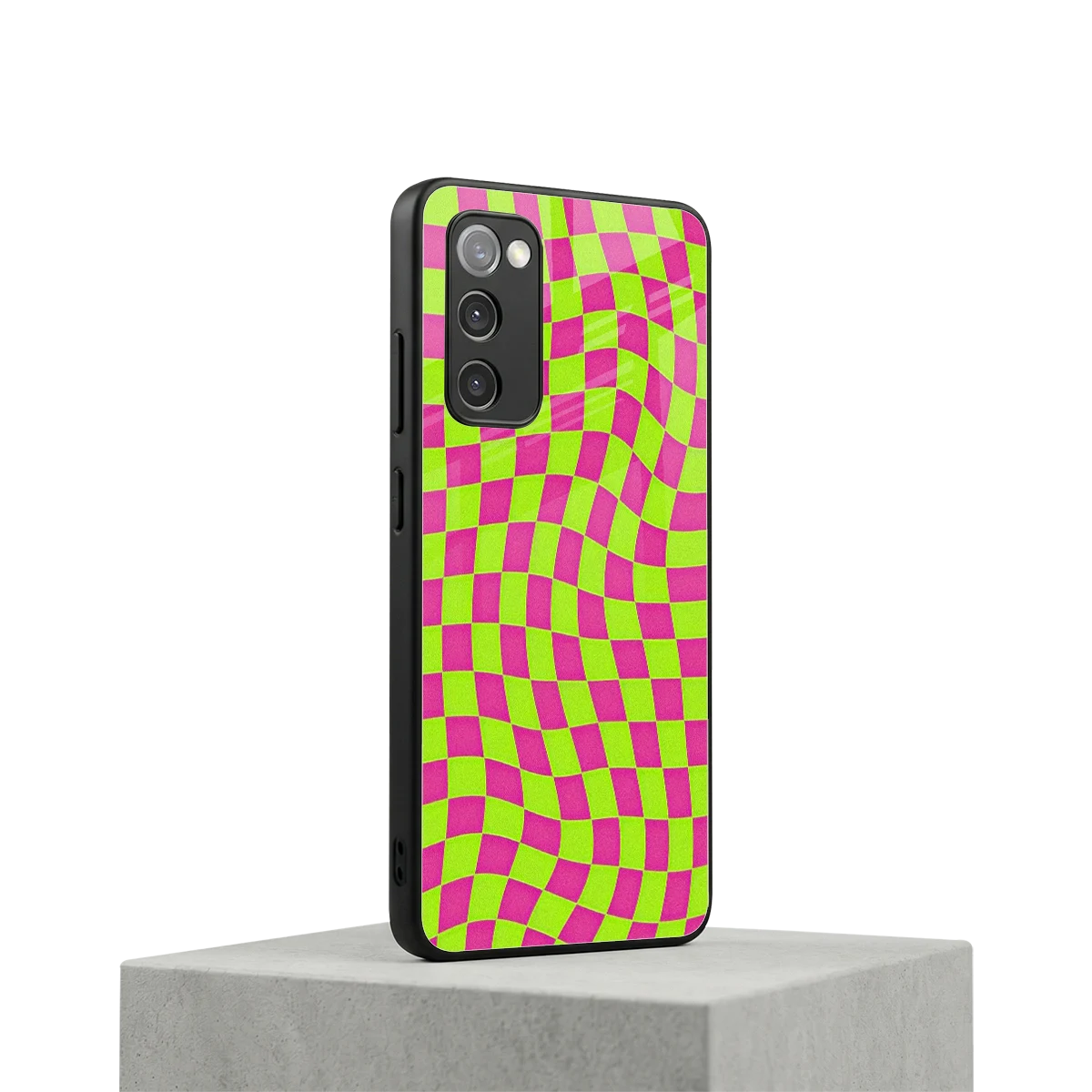Trippy Green Pink Checkers samsung galaxy s20 fe mobile cover | shockproof glass phone case