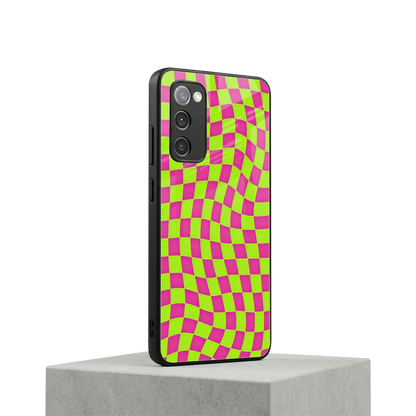 Trippy Green Pink Checkers samsung galaxy s20 fe mobile cover | shockproof glass phone case