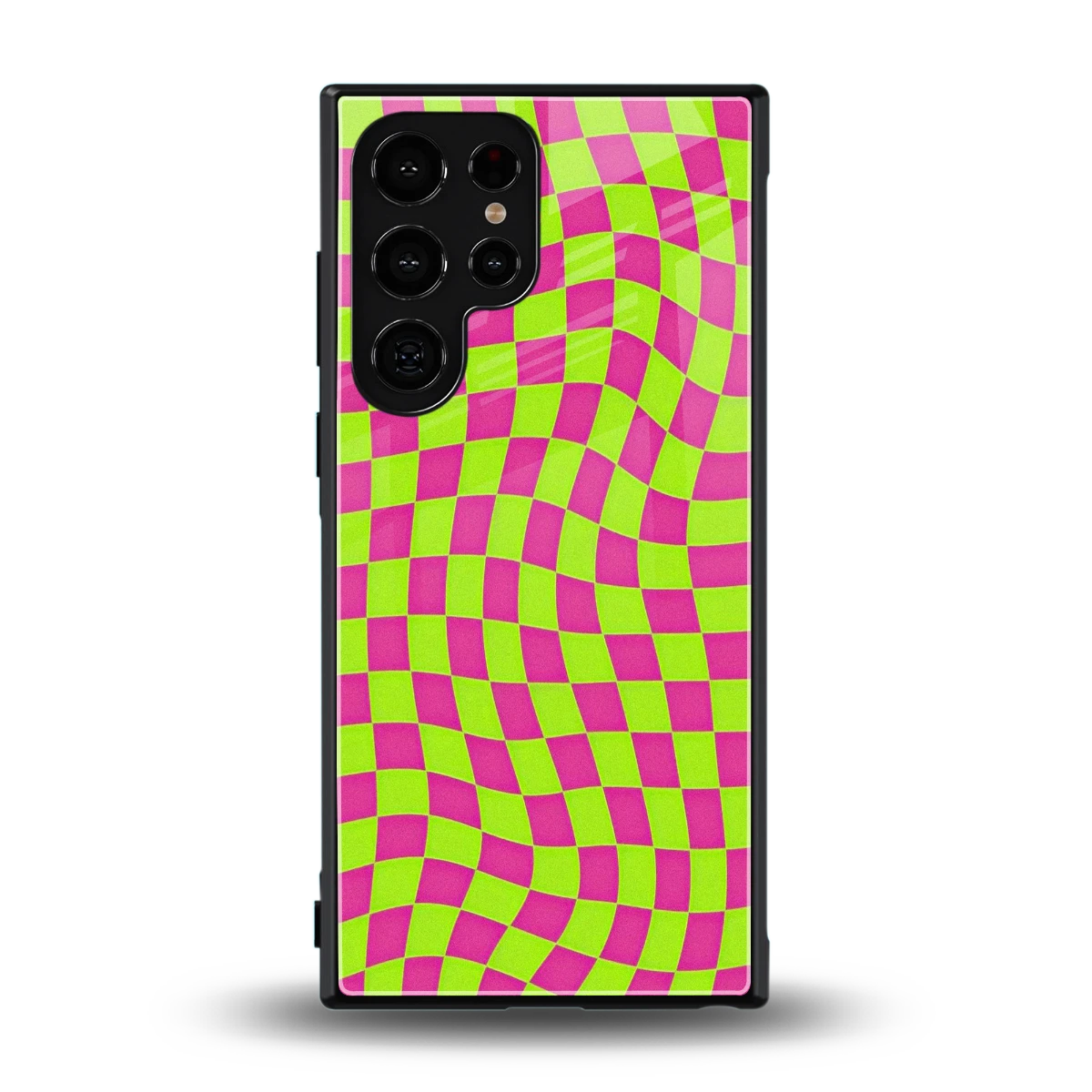Trippy Green Pink Checkers back phone cover | glass case for samsung galaxy s24 ultra