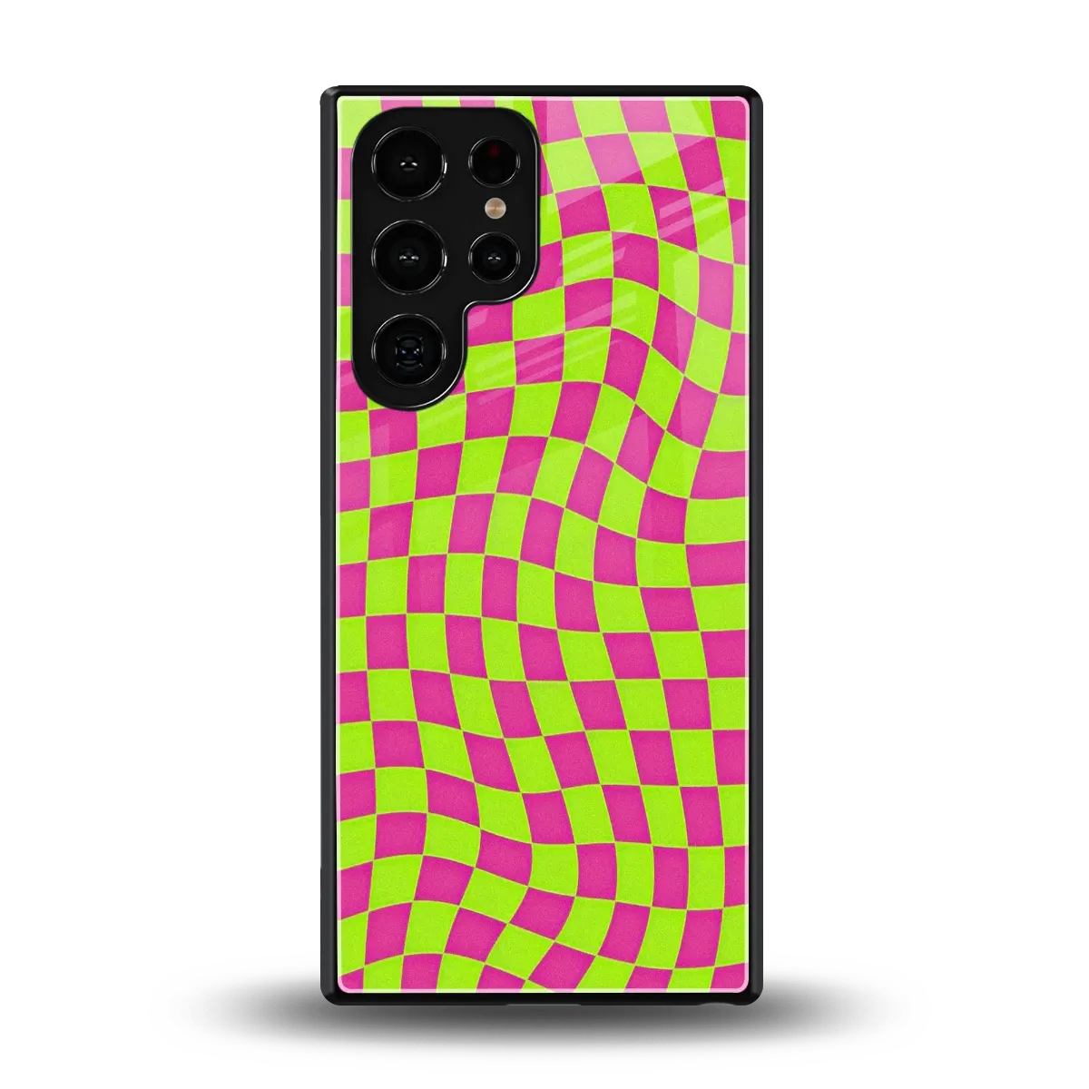 Trippy Green Pink Checkers back phone cover | glass case for samsung galaxy s26 ultra