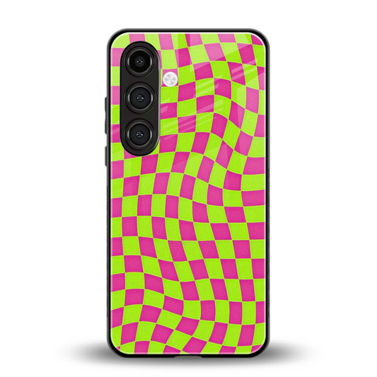 Trippy Green Pink Checkers back phone cover | glass case for samsung galaxy s26