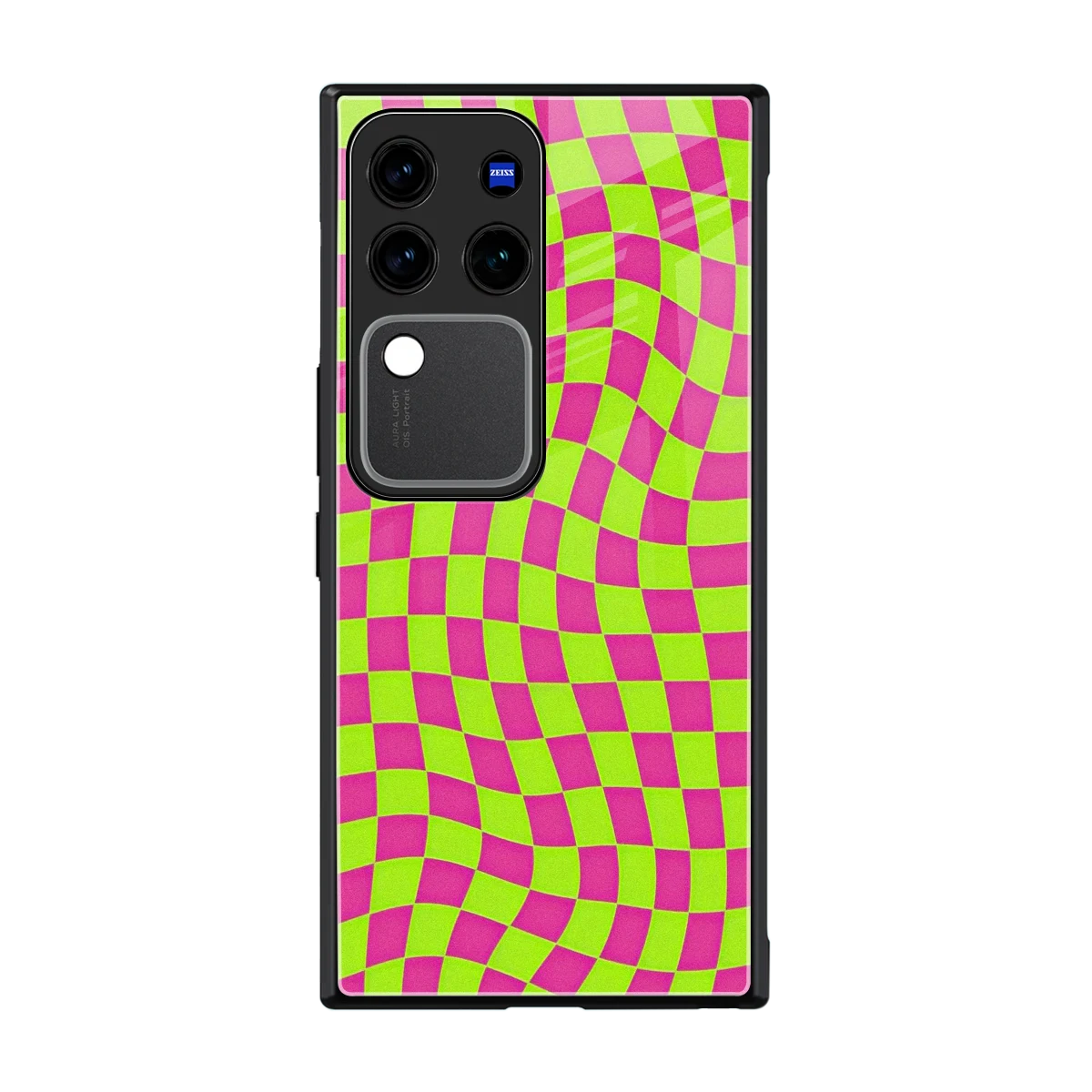 Trippy Green Pink Checkers back phone cover | glass case forvivo v30 pro