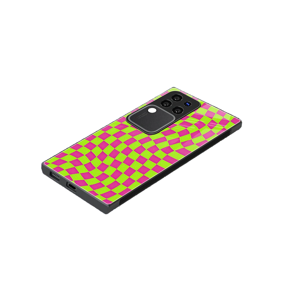 Trippy Green Pink Checkers stylish phone case forvivo v30 pro | glossy glass and slim fit