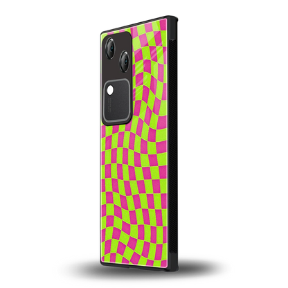 Trippy Green Pink Checkers vivo v30 mobile cover | shockproof glass phone case