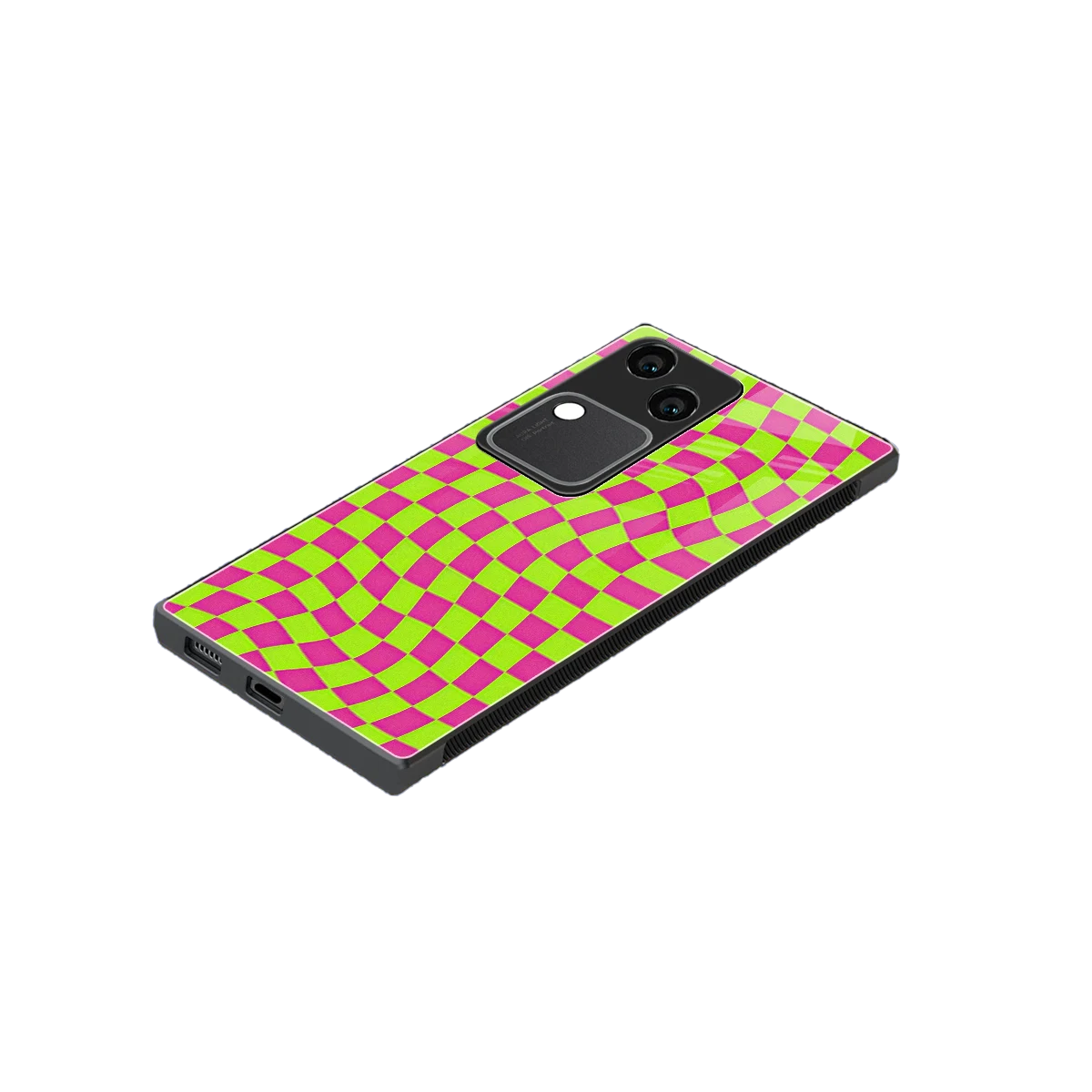Trippy Green Pink Checkers stylish phone case for vivo v30 | glossy glass and slim fit