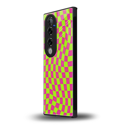 Trippy Green Pink Checkers vivo v40 pro mobile cover | shockproof glass phone case
