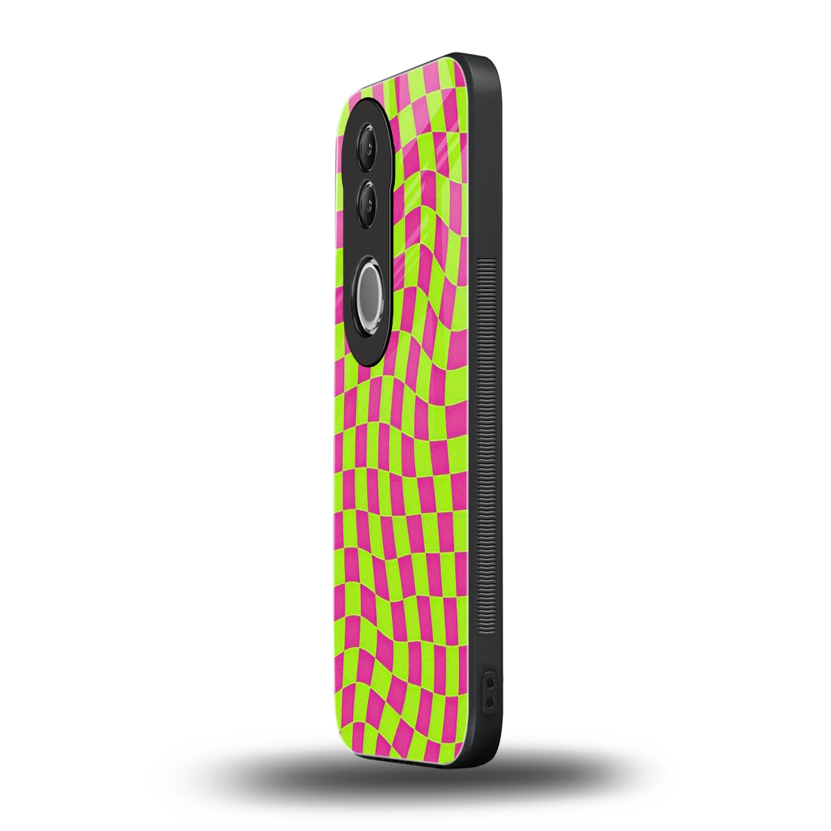 Trippy Green Pink Checkers vivo v50 mobile cover | shockproof glass phone case
