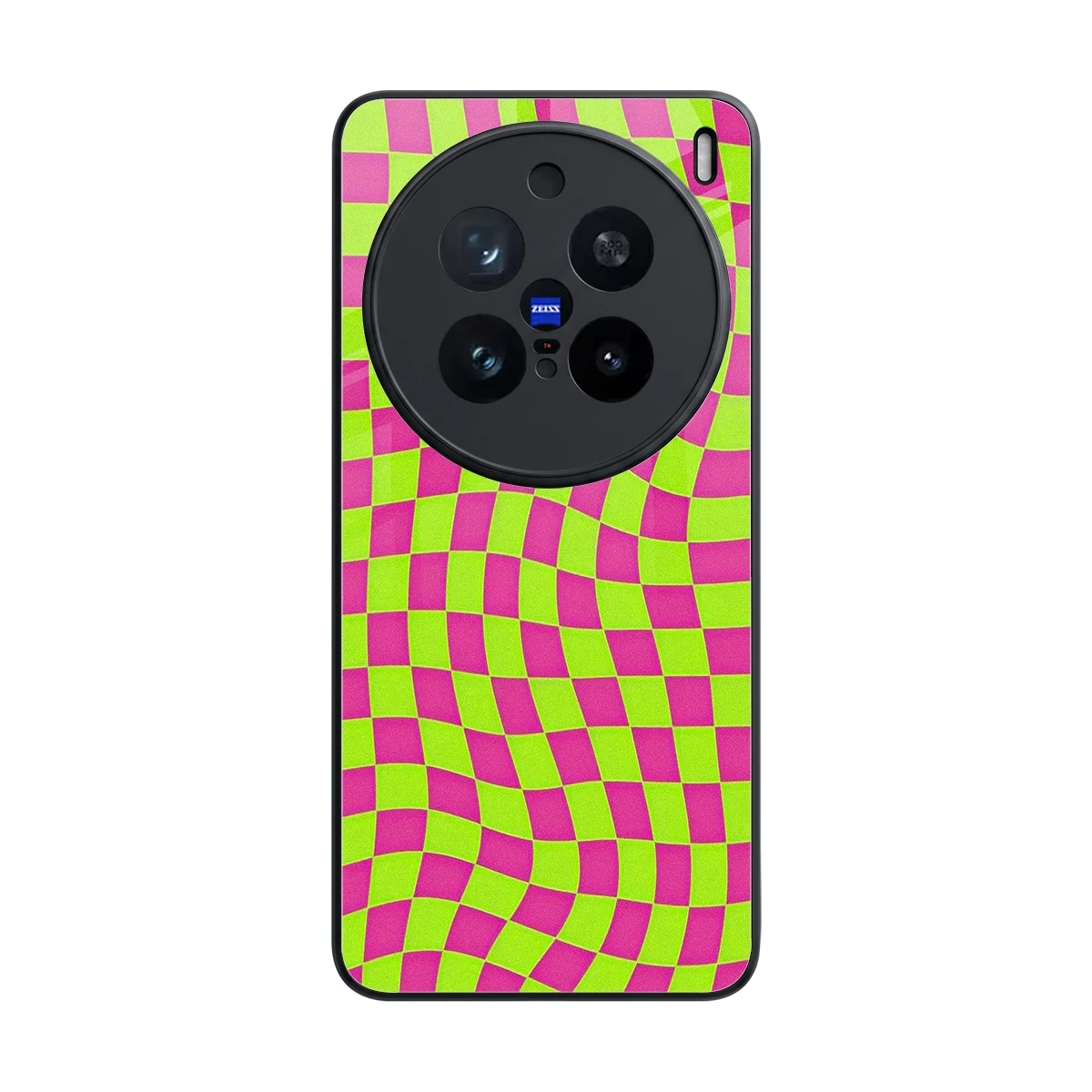 Trippy Green Pink Checkers back phone cover | glass case for vivo x200 pro