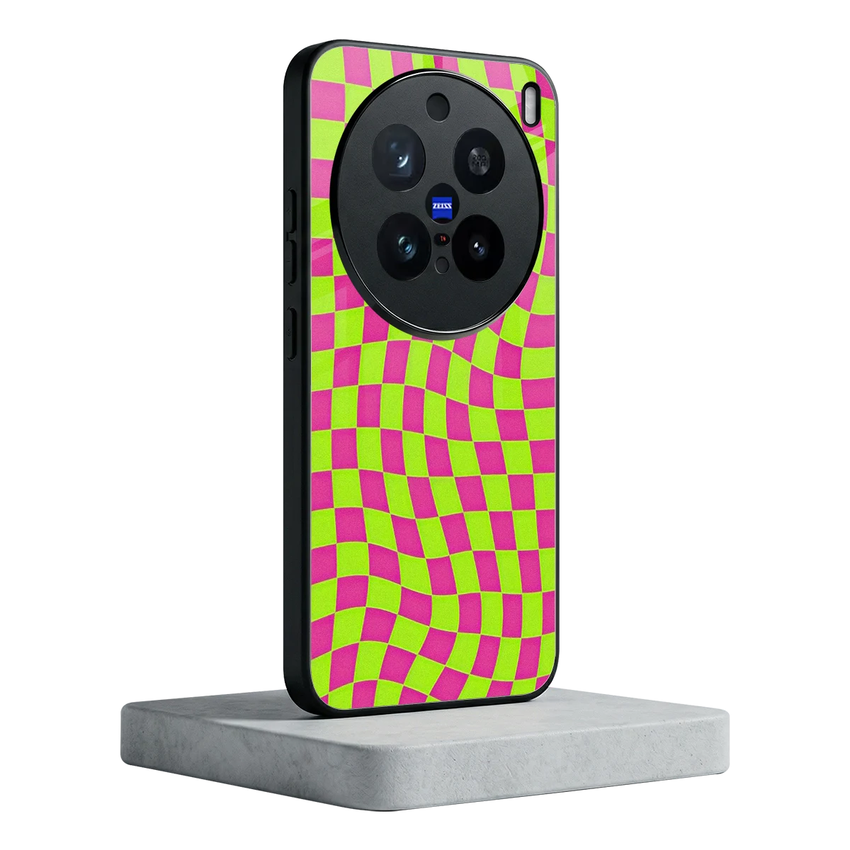 Trippy Green Pink Checkers vivo x200 pro mobile cover | shockproof glass phone case