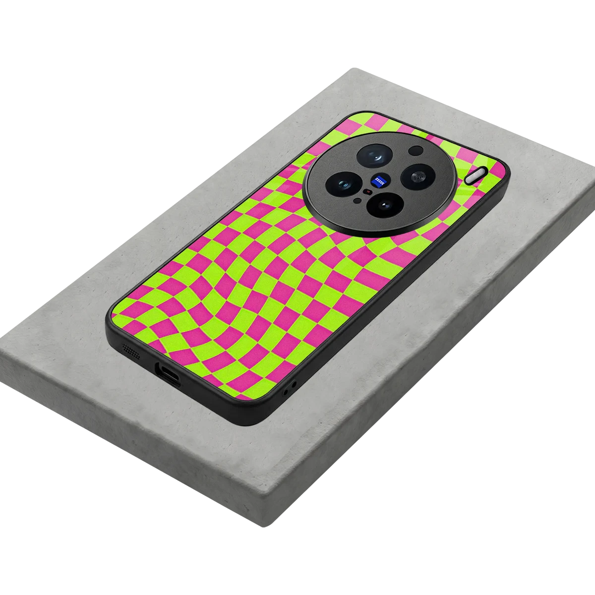Trippy Green Pink Checkers stylish phone case for vivo x200 pro | glossy glass and slim fit