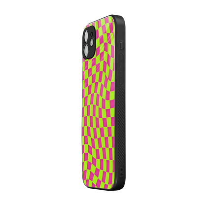 Trippy Green Pink Checkers iphone 11 mobile cover | shockproof glass phone case