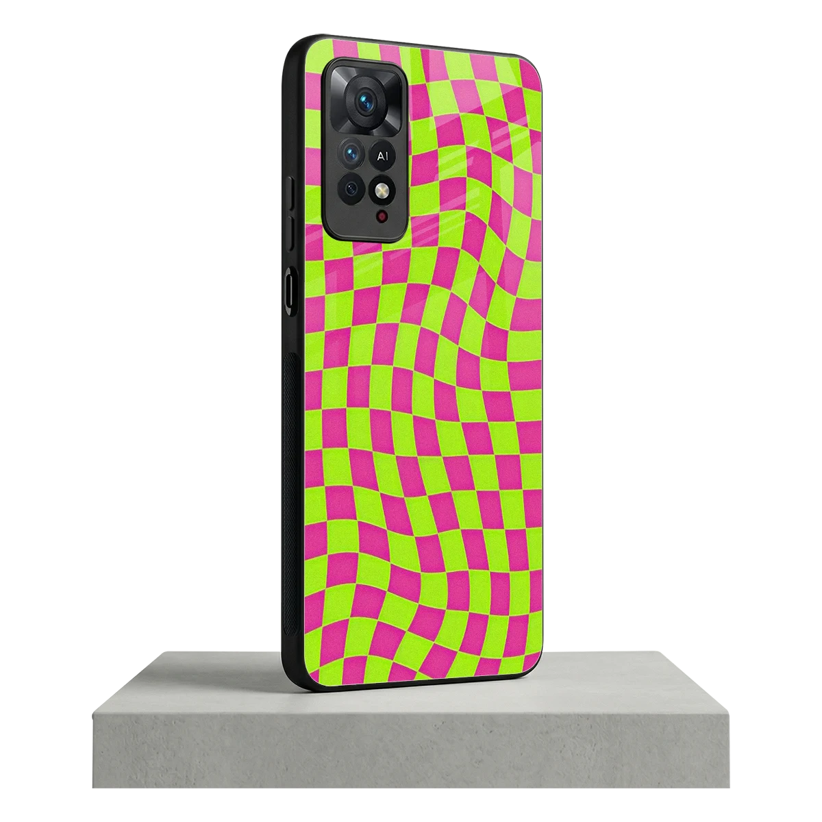 Trippy Green Pink Checkers redmi note 11 pro mobile cover | shockproof glass phone case