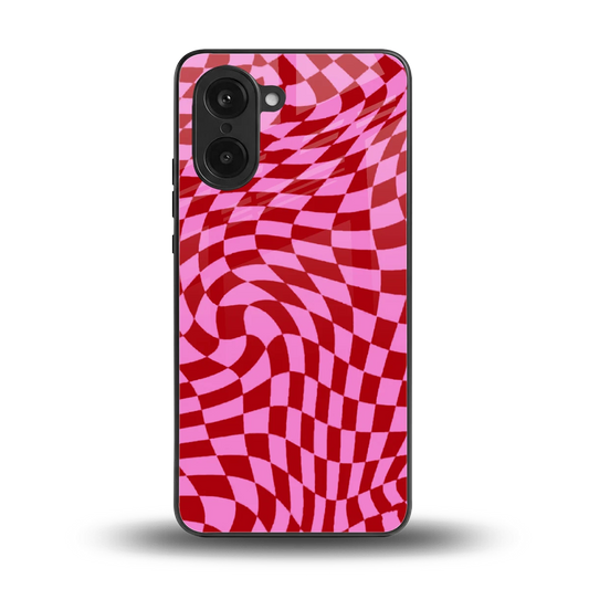 Trippy Pink Checkers back phone cover | glass case for oneplus nord ce5 5g