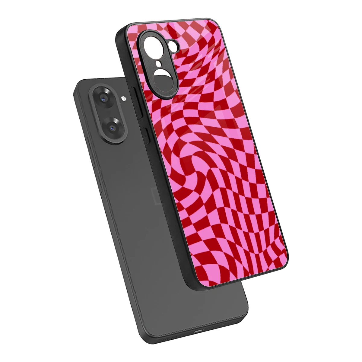 Trippy Pink Checkers sleek oneplus nord ce5 5g cover with tempered glass back and TPU edges