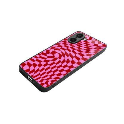 Trippy Pink Checkers stylish phone case for oneplus nord ce5 5g | glossy glass and slim fit