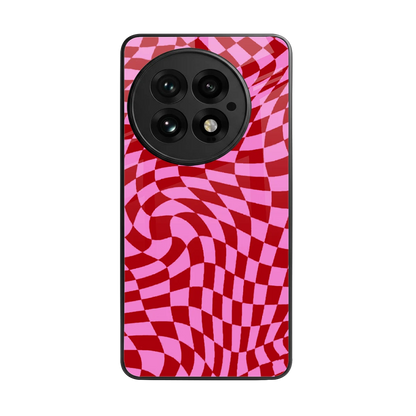 Trippy Pink Checkers back phone cover | glass case for oneplus 13