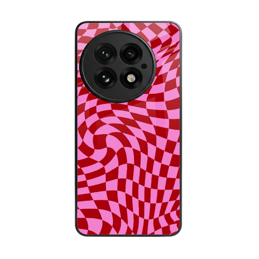 Trippy Pink Checkers back phone cover | glass case for oneplus 13