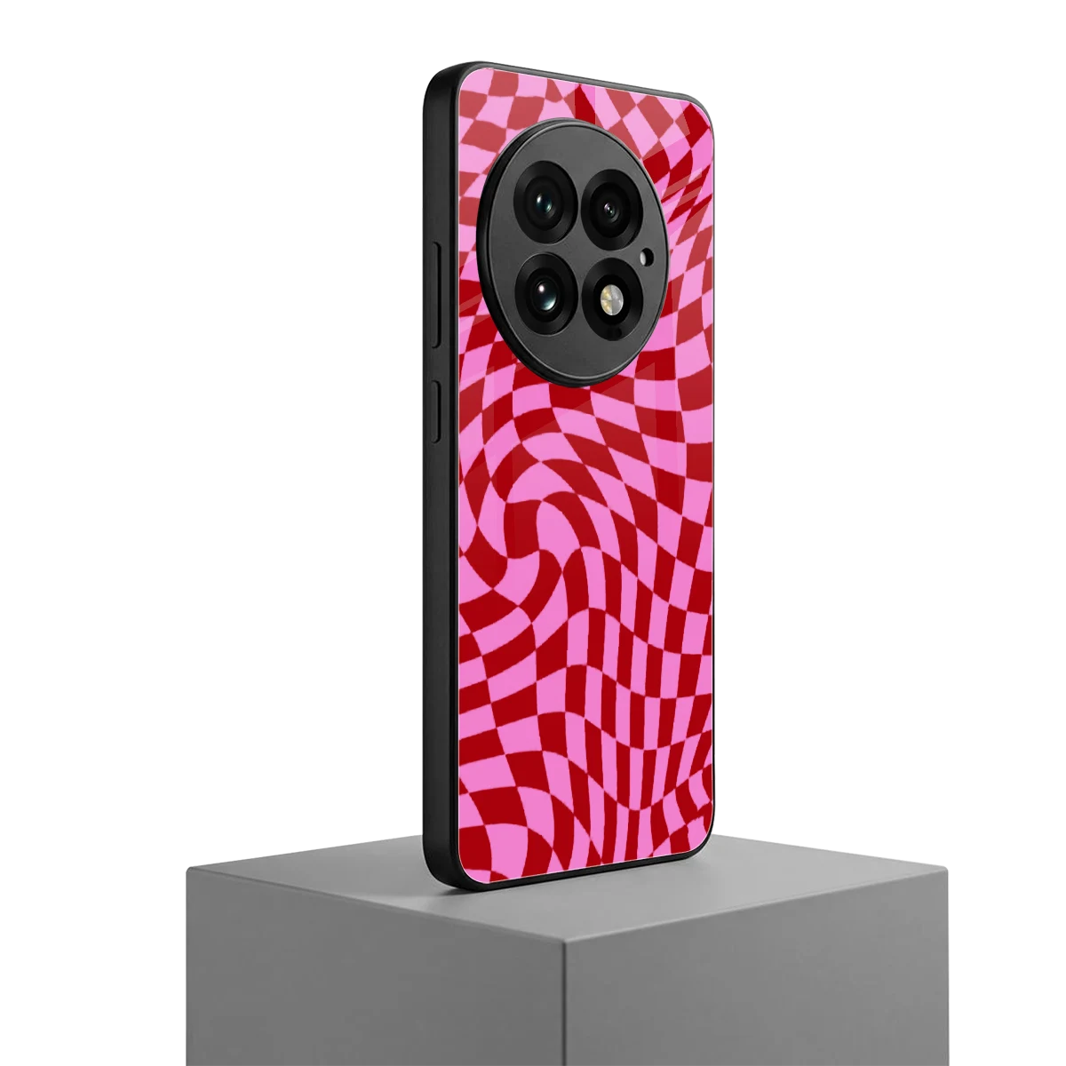 Trippy Pink Checkers oneplus 13 mobile cover | shockproof glass phone case