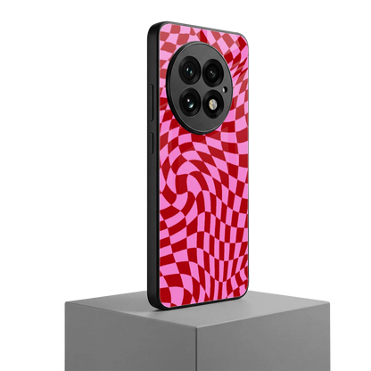 Trippy Pink Checkers oneplus 13 mobile cover | shockproof glass phone case