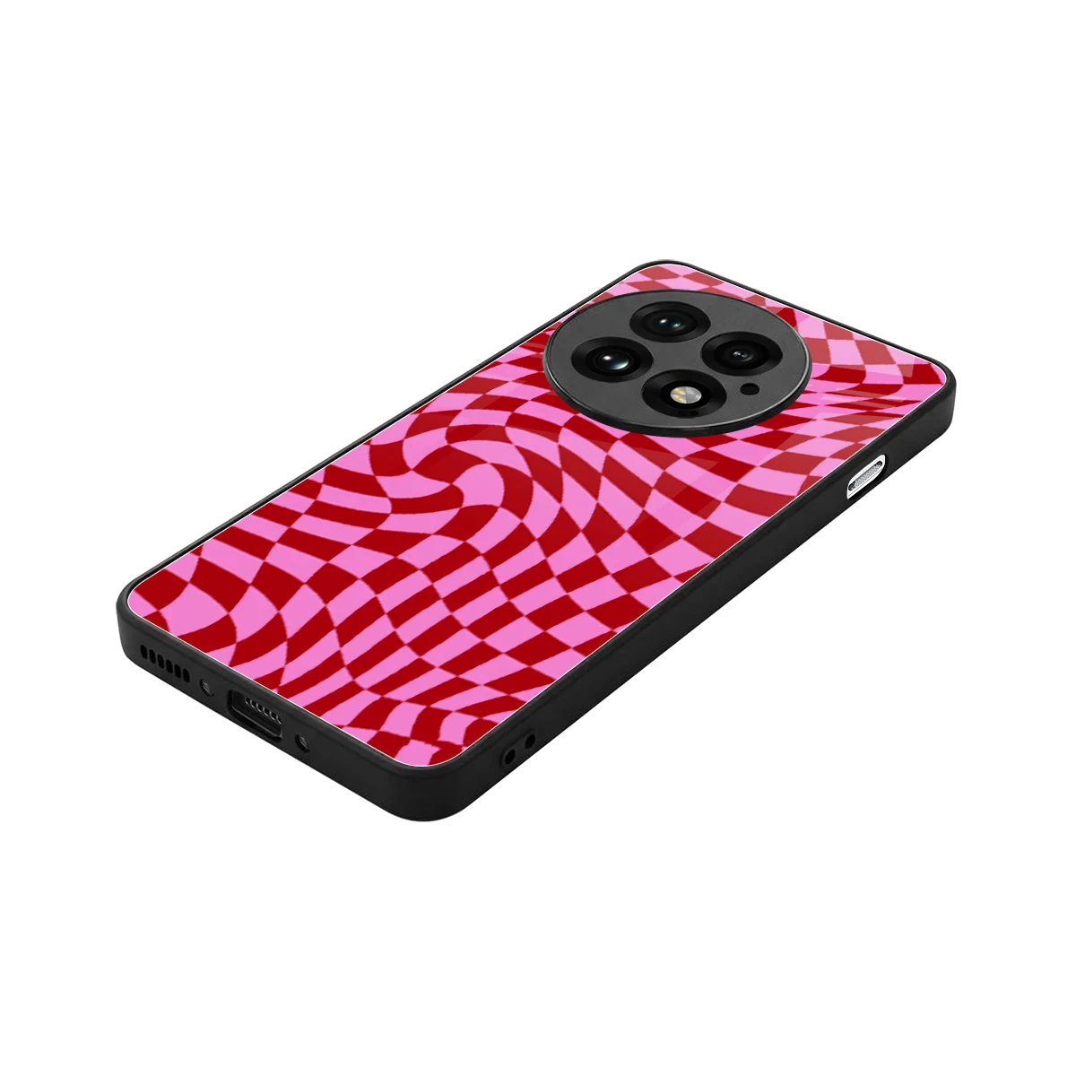 Trippy Pink Checkers stylish phone case for oneplus 13 | glossy glass and slim fit