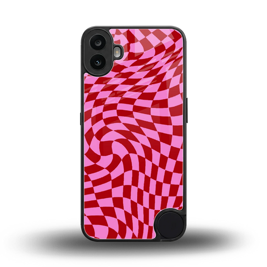 Trippy Pink Checkers back phone cover | glass case for cmf nothing phone 1